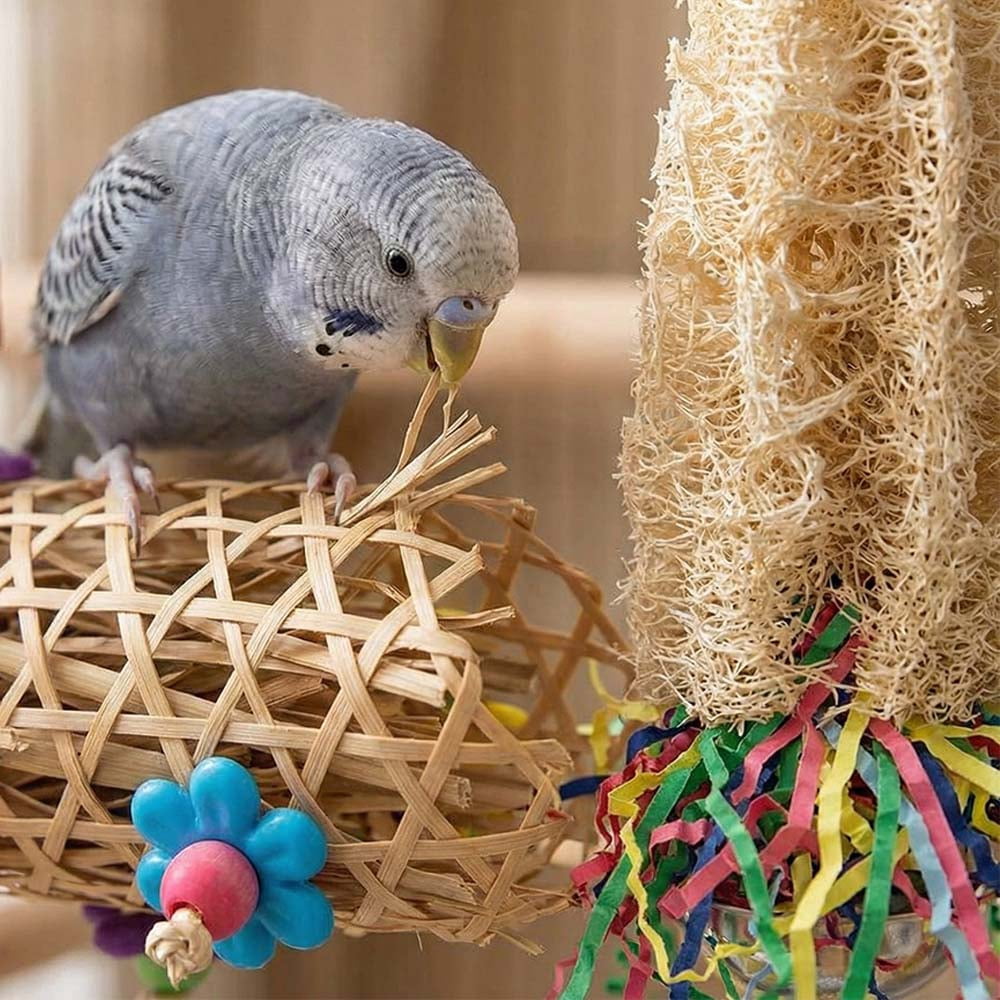 6 PCS Bird Toys - Foraging, Shredding & Hanging Toys, Shredding Parakeet Toys with Rope Perch