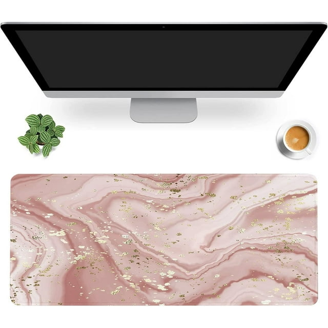 Liquid Marble Desk Mat,Abstract Marble with Gold Splatter Gaming Mouse Pad,Large Non-Slip Rubber Base Mousepad with Stitched Edges,Waterproof Mouse Mat Desk Pad for Office Game Home 35.4x15.75 in