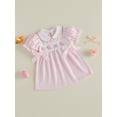 thumbnail image 5 of Toddler Little Baby Girl Easter Outfit Bunny Embroidery Smocked Dress Short Sleeve Doll Collar Bow Plaid Easter Dress Cute Summer Clothes, 5 of 10