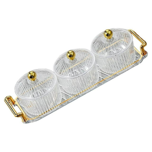 Plateau de Service pour Collations aux Fruits Bols de Service Assiette Dessert aux Fruits Collations Contenant de Rangement pour Mariage Transparent 3 Bols