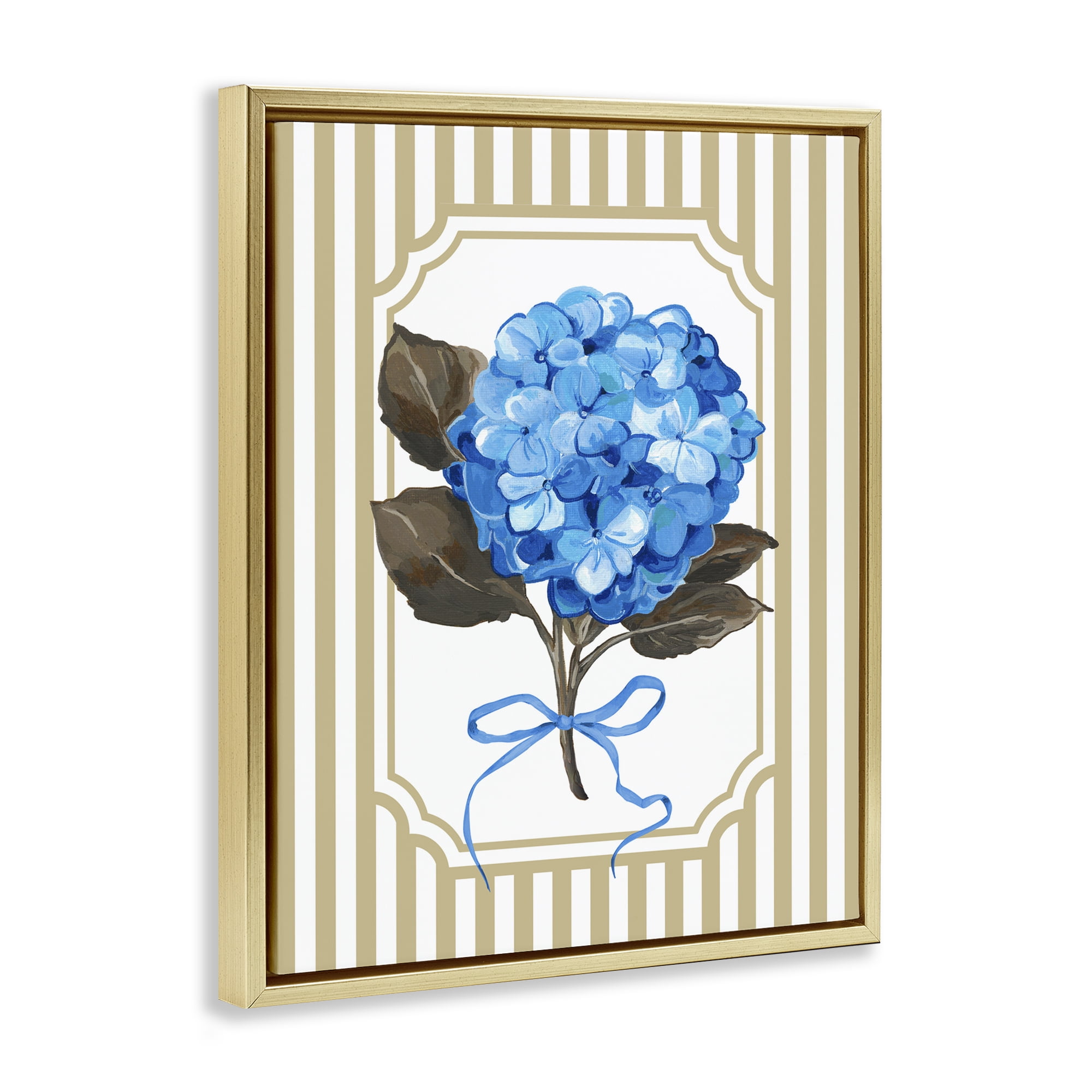 Hydrangea Bundle with Bow Gold Framed Floater Canvas Wall Art, design by Adonna Ebrahimi