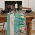 thumbnail image 2 of Table Runner Dresser Scarves 90 Inch Long, Watercolor Cactus and Flowers on Wood Linen Dining Table Runners Teal Brown Tabletop Scarf for Wedding Holiday Party Kitchen, 2 of 7