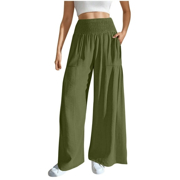 Mitankcoo Women's Elastic Waist Relaxed Pants - Solid Color with Pockets - Casual Comfort Long Trousers