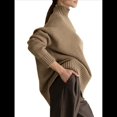 thumbnail image 3 of Suéter de Mujer, Jersey de Punto Grueso de Larga con Dobladillo Alto y Bajo, Jersey Básico de Moda para Otoño e Invierno. Caqui Talla Única, 3 of 9