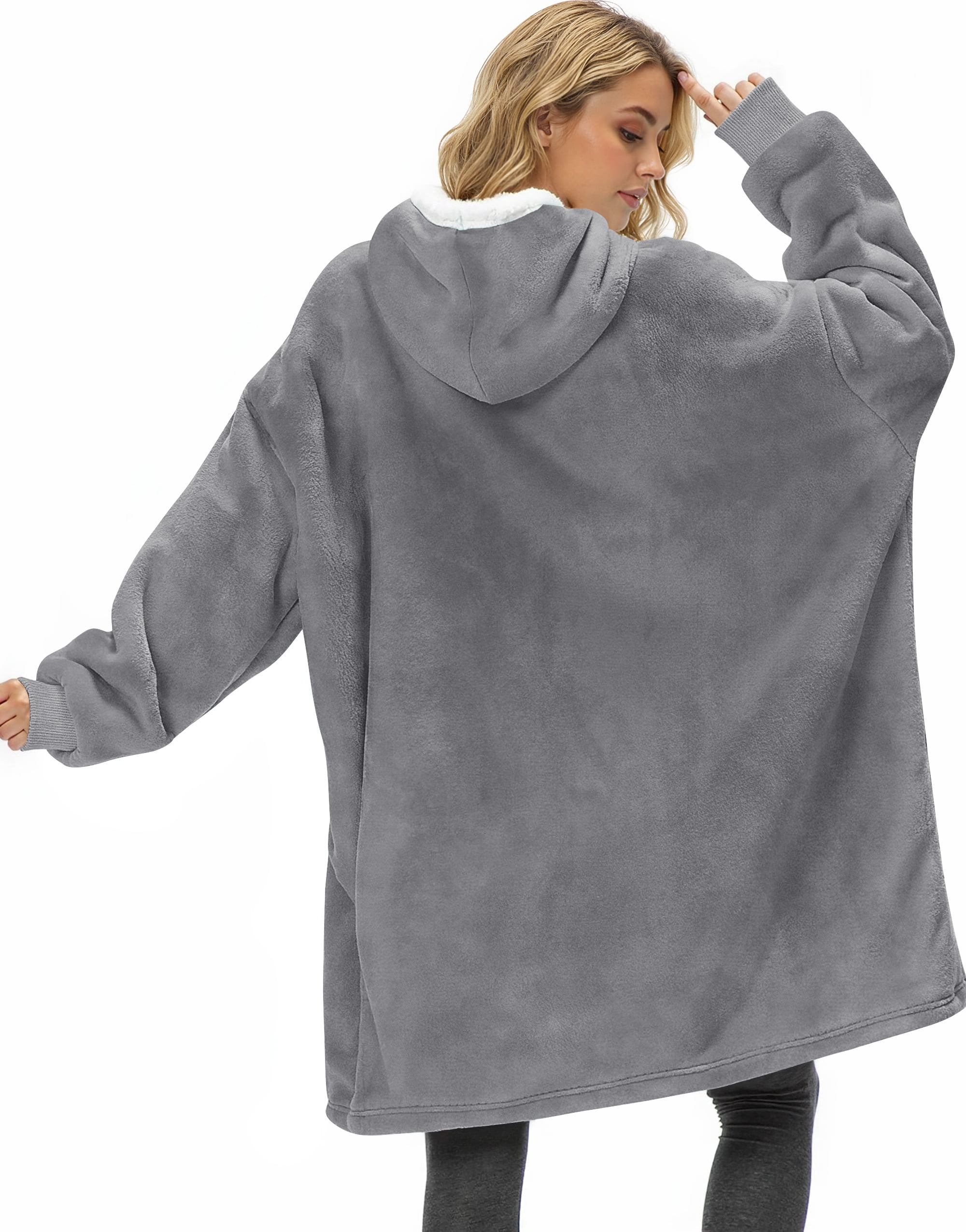 Fantaslook Wearable Blanket Hoodie for Women and Men, Oversized Sherpa Fleece Blanket Sweatshirt with Sleeves & Pocket