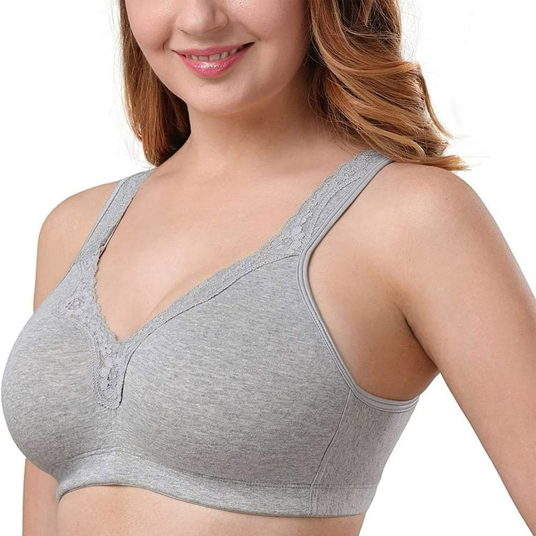 TELIMUSSTO Women's Plus Size Soft Cotton Lace Bra Full Coverage Wirefree  Non-Padded 48G Gray 
