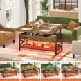thumbnail image 3 of Aheaplus Lift Top Coffee Table with LED Lights & Power Outlet, Convertible to Dining Table, Multi-Functional Center Table with Shelves for Living Room, Home Office, Reception Areas,Rustic Brown, 3 of 8