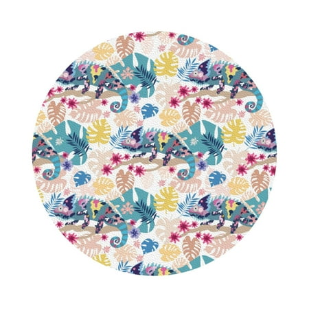 

Pofeuu Colorful Chameleons Print Leather Coasters Set of 6 Round Cups Mugs Mat Pad for Home Kitchen Heat Resistant Drink Coasters Round Shape
