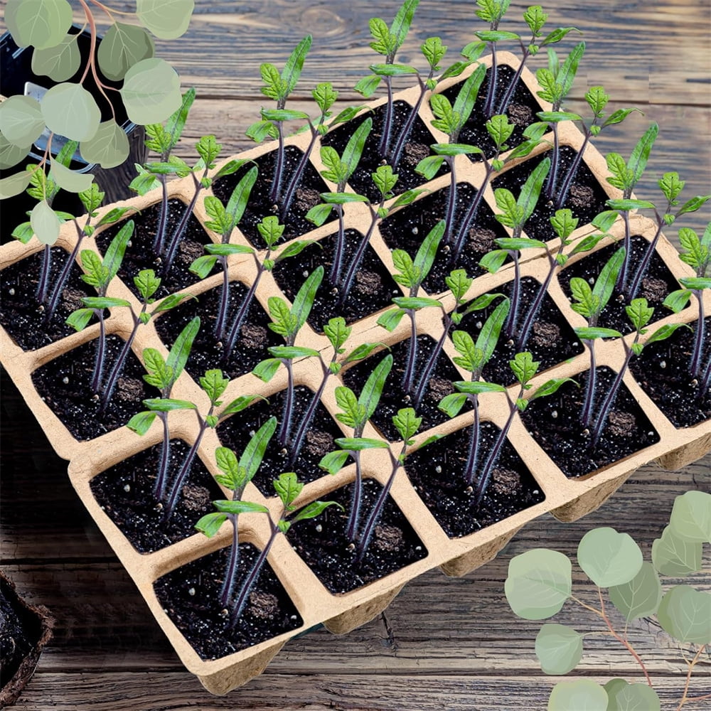 HXRH 100 Cells Peat Pots Organic Germination Peat Pots with 100 Labels Seed Starter Trays Planting for Vegetable Flower Seedlings