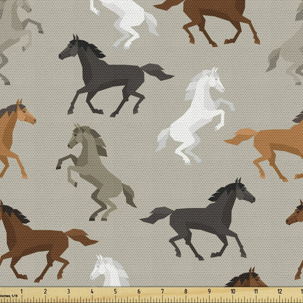 Horses Fabric by the Yard Upholstery Abstract Stallions Simple Design