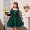 thumbnail image 6 of Mercatoo Girls Christmas Sequin Dress Flower Tulle Layered Long Sleeve Crewneck Skirt Kids Cute Birthday Part𝐲 Holiday Dresses, 6 of 7