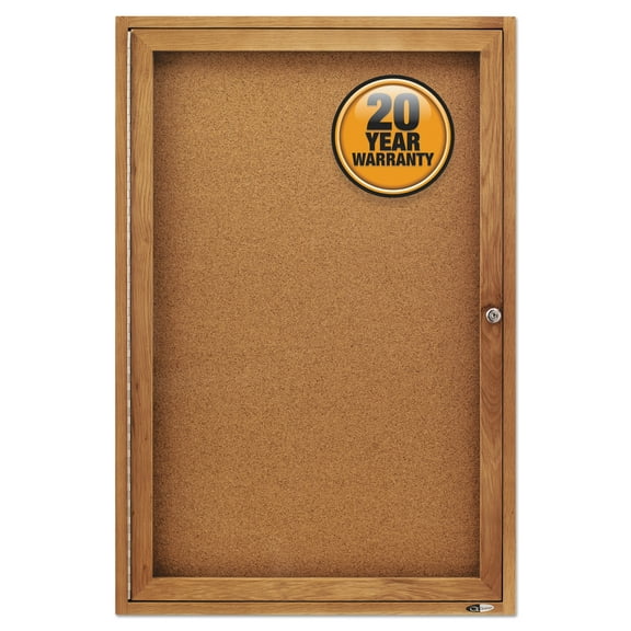 Quartet Enclosed Indoor Cork Bulletin Board with One Hinged Door, 24" x 36", Tan Surface, Oak Finished Fiberboard (MDF) Frame