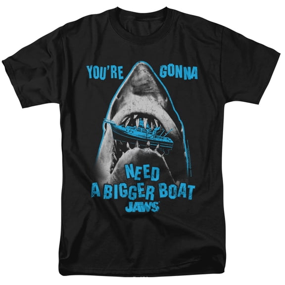 Jaws Boat in Mouth Unisex Adult T-Shirt, Black, 7X-Large