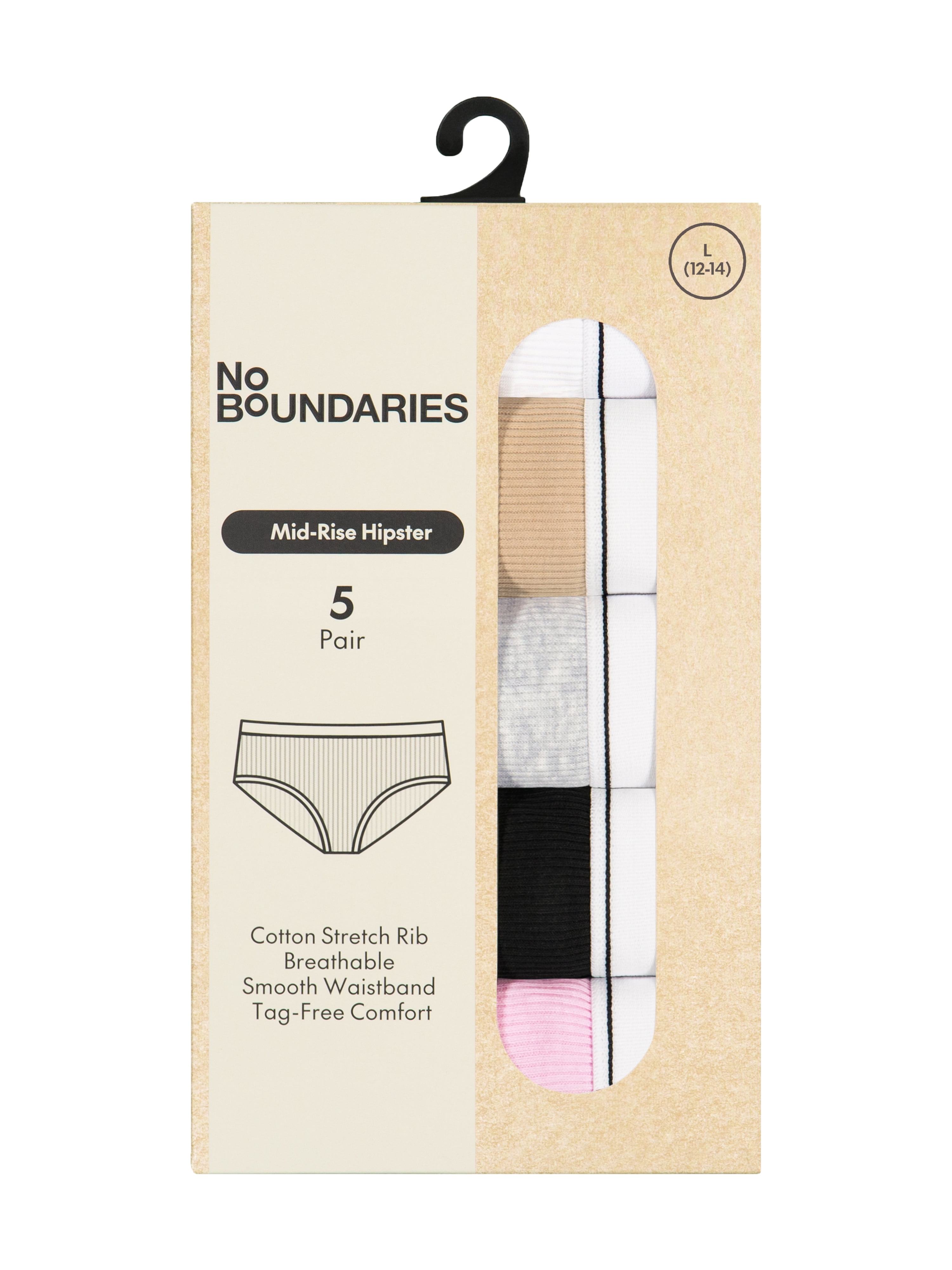 No Boundaries Stretch Ribbed Hipster Panties, 5-Pack, Women's