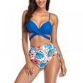 thumbnail image 5 of Women's Adjust Cross Strap High Waist Gathering Cup Swimsuit Suit Floral Bikini Top, 5 of 5