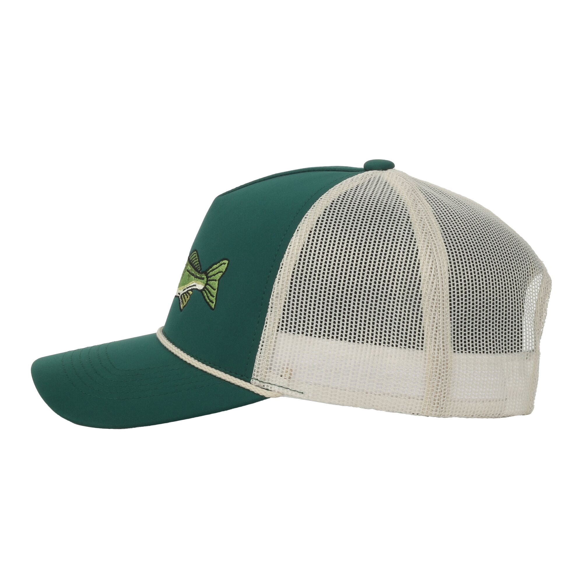 Green/Putty Walleye 5-Panel Fishing Cap – Structured, Embroidered, Snapback, One Size
