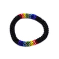 thumbnail image 2 of Rainbow Striped Pattern Guatemalan Czech Glass Seed Beaded One Size Fits All Bangle Bracelet - Womens Fashion Handmade Jewelry Boho Accessories, 2 of 3