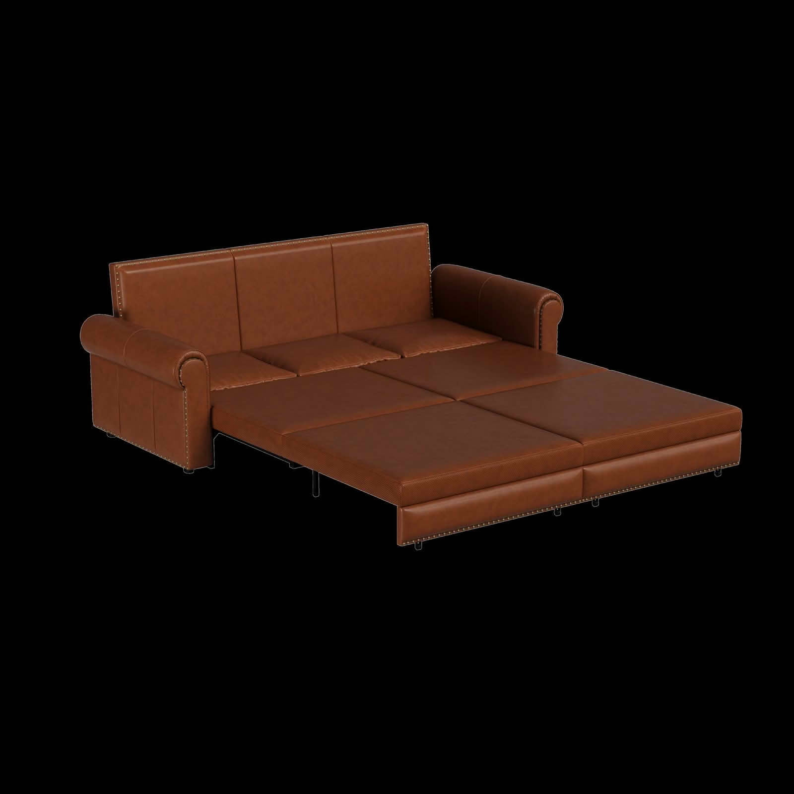 MAYEERTY 93.7" Chesterfield 3‑in‑1 Pull‑Out Sofa Bed, Faux Leather Sleeper Sofa with Nailhead Trim & Rolled Arms, King Size, 3 Pillows Included