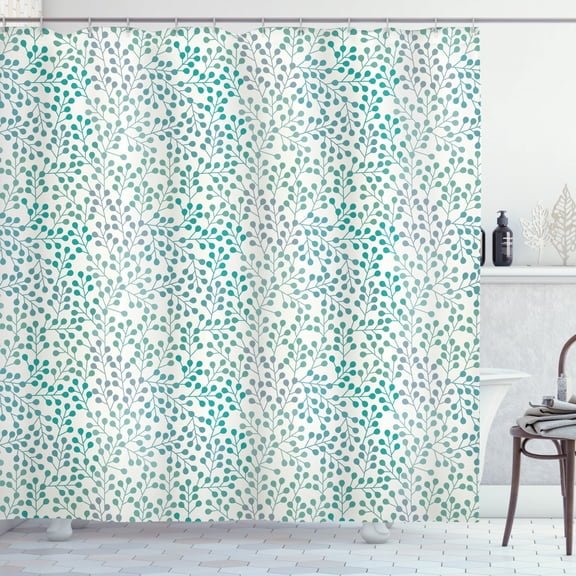 Ambesonne Leaves Shower Curtain, Flowery Branches Buds, 69"Wx75"L, Teal Grey Cream