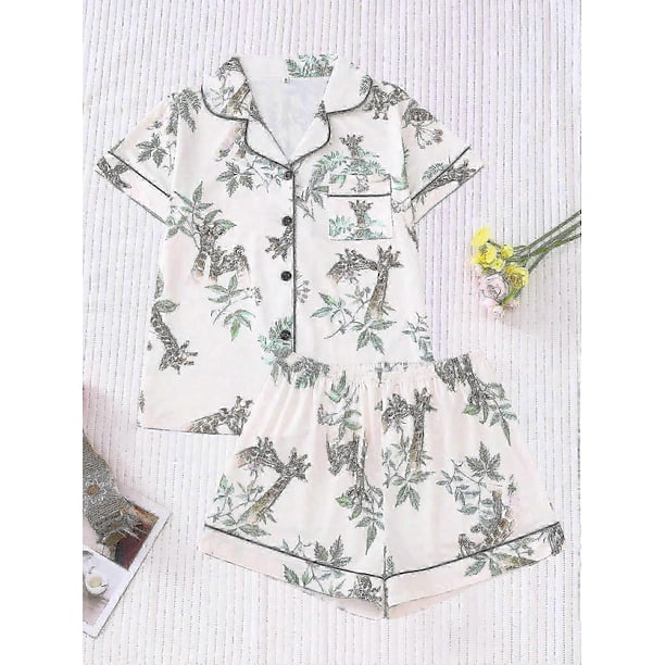 2025 2pcs Cute Sea Turtle Print Women's Pajama Set - Short Sleeve Top & Elastic Waist Shorts