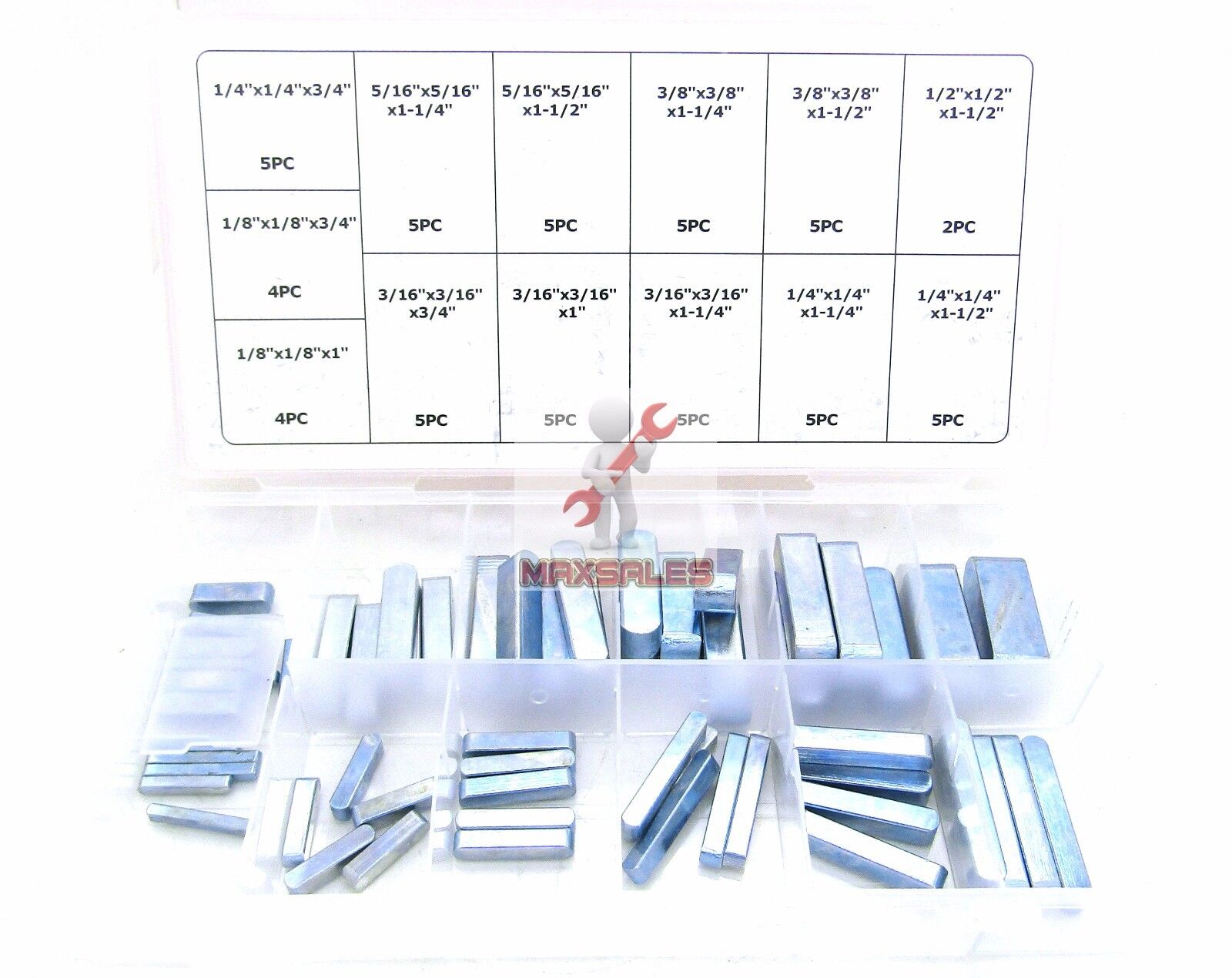 60 Pc Keystock Assortment Set Lock Pulleys Gears Sprockets Assorted Slotted Key