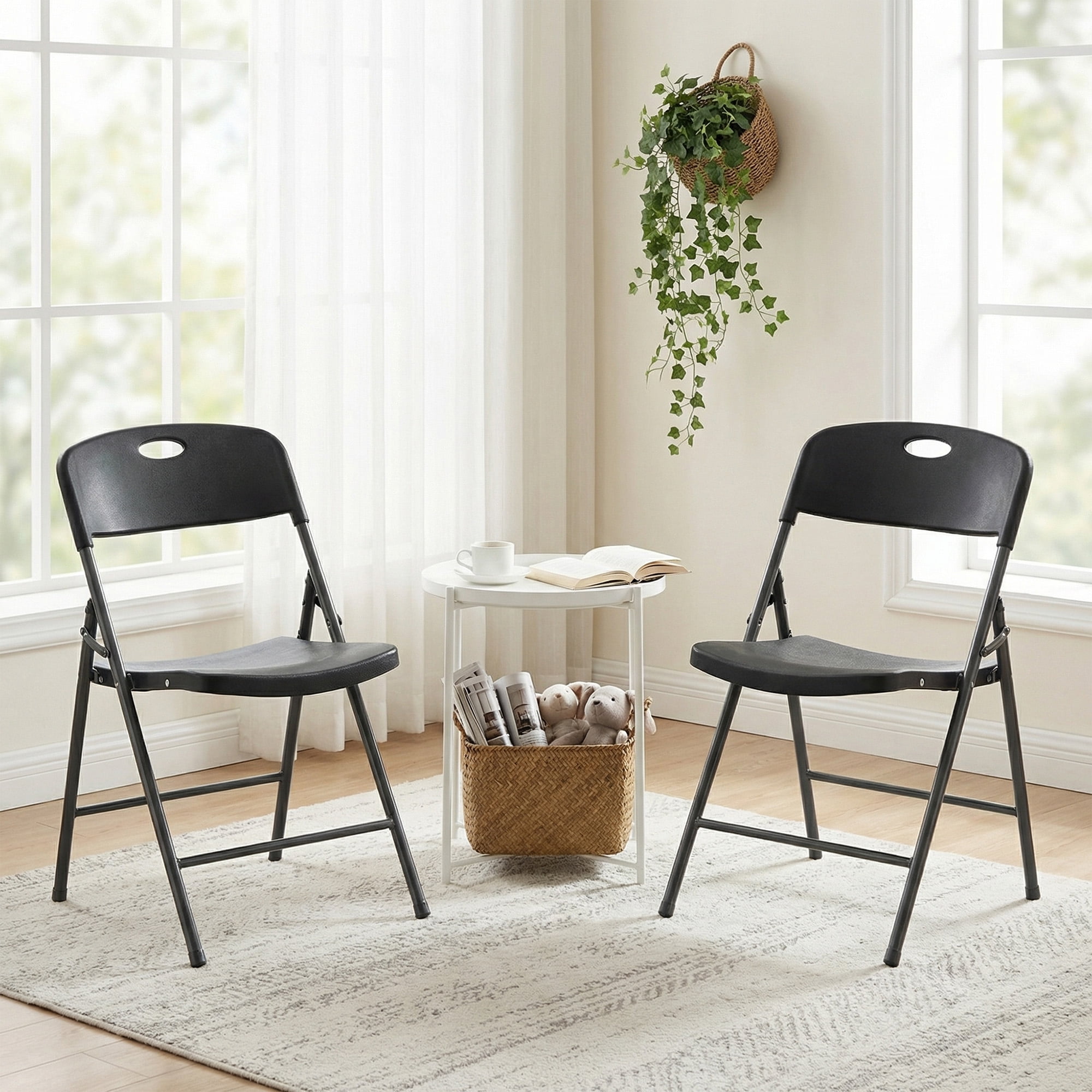 CONCETTA Plastic Folding Chair Of 2, 375LB Load Capacity, Lightweight for Indoor/Outdoor, Black