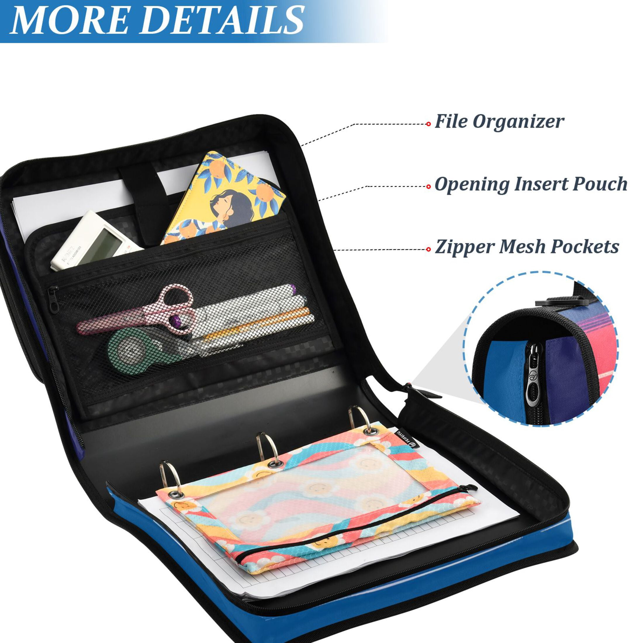 ALAZA Zipper Binder Rainbow Stripes Pattern 3 Ring Trapper Keeper File Folder Organizer Bag