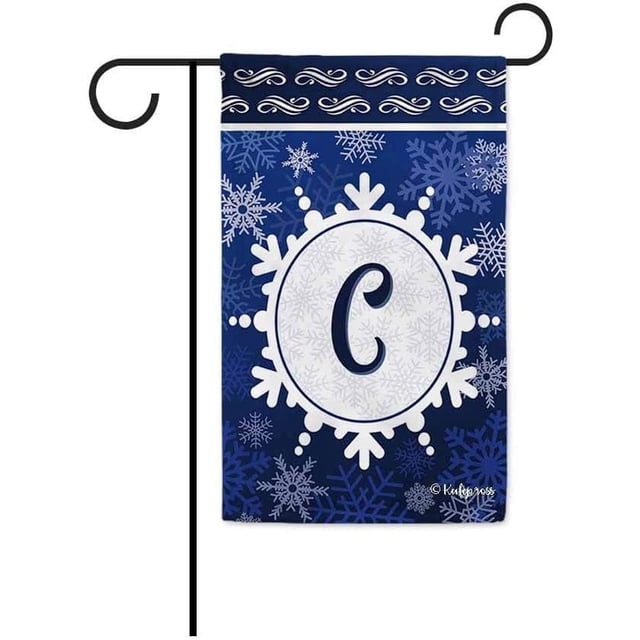 Welcome Winter Snowflake Monogram C Decorative Garden Flag Initial Letter Snow Deocr Banner for Outside 12.5X18 Inch Double Sided