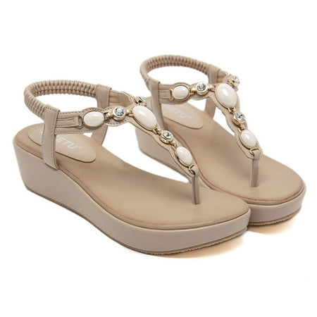 

Ladies Sandals Rhinestone Buckle Style Wedge Heel Large Size Flip Flop Sandals