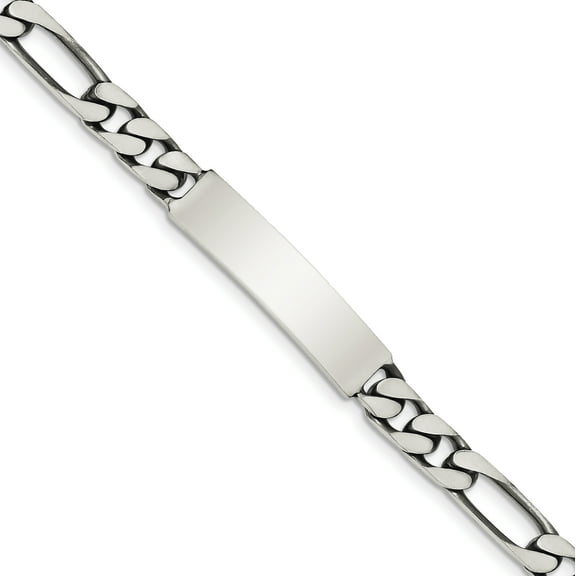 Sterling Silver 8inch Engraveable Antiqued Figaro Link ID Bracelet QID127