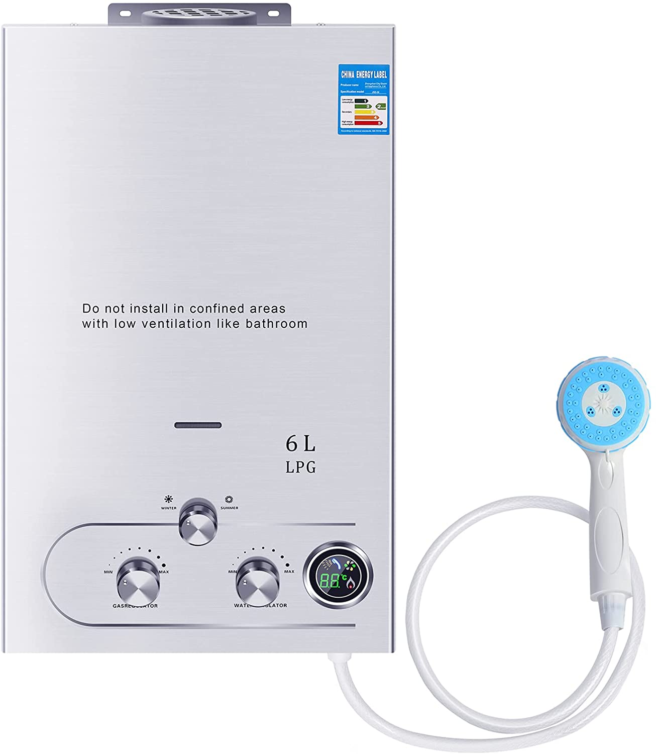 1.6GPM Propane Tankless Hot Water Heater 12KW LPG Hot Water Instant Boiler  with Shower Head 6L Portable for Outdoor - Walmart.com