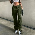 thumbnail image 3 of AILIYIL Women'S Solid Color Low Rise Multi Pocket Cargo Casual Trousers (Army Green,XL), 3 of 7