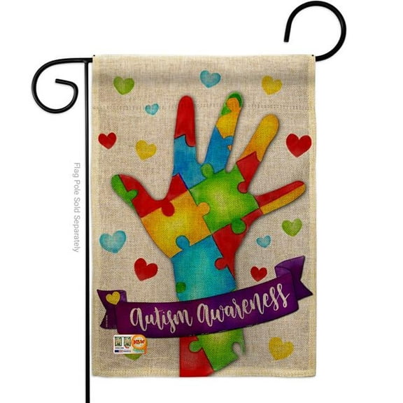 Breeze Decor BD-ST-G-115132-IP-DB-D-US18-BD 13 x 18.5 in. Support Autism Burlap Inspirational Impressions Decorative Vertical Double Sided Garden Flag