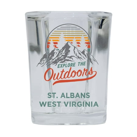 

St. Albans West Virginia Explore the Outdoors Souvenir 2 Ounce Square Base Liquor Shot Glass 4-Pack