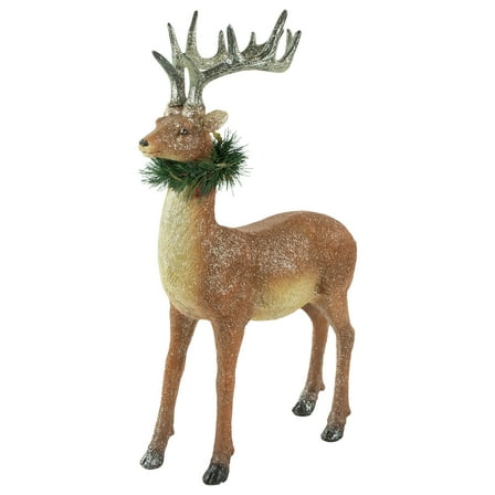Northlight Standing Glittered Reindeer with Pine Neck Wreath Christmas Decoration - 15.5"