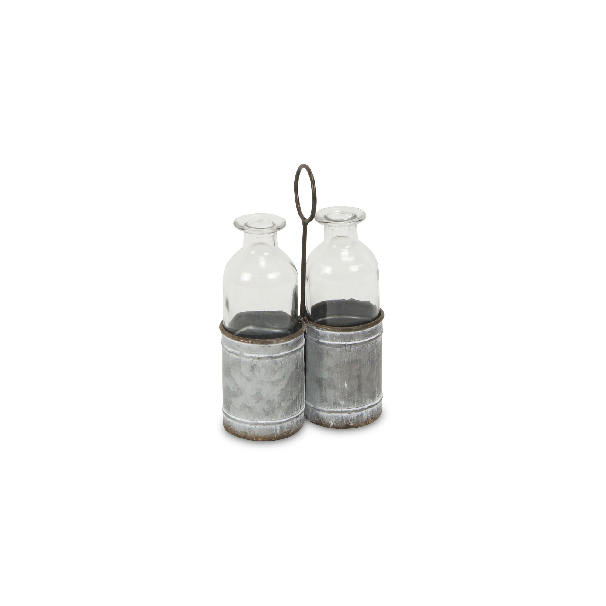 Set of 2 Black and Gray Glass Jars with Contemporary Galvanized Jar