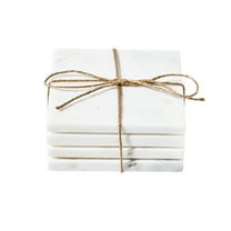 Kamenstein 4 Piece Square Mable Coaster Set, White