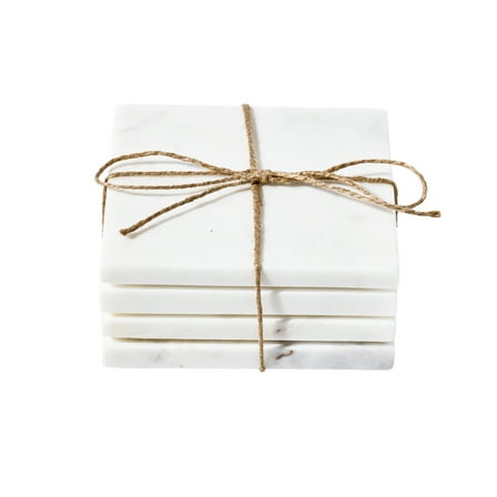 Kamenstein 4 Piece Square Mable Coaster Set, White