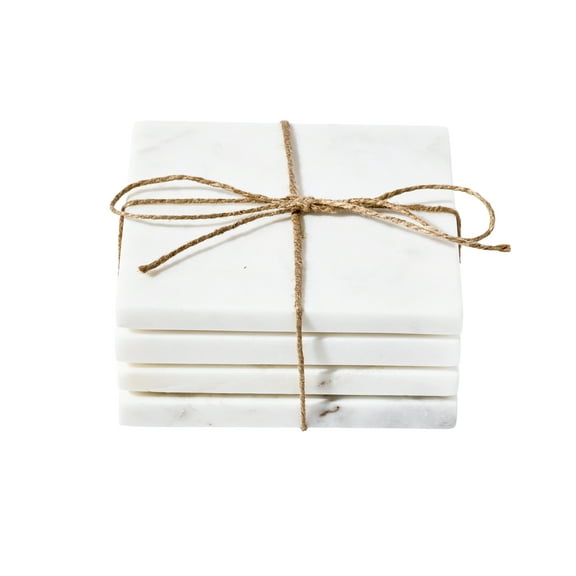 Kamenstein 4 Piece Square Mable Coaster Set, White