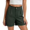 thumbnail image 4 of Tqcoqu High Waist Rolled Cuff Dressy Shorts for Women,Button Closure Casual Office Bermuda Shorts with Side Pockets,Green Women's S-XXL, 4 of 8