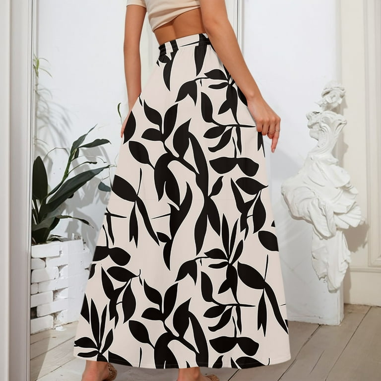 floral printed black and white floral flare skirt