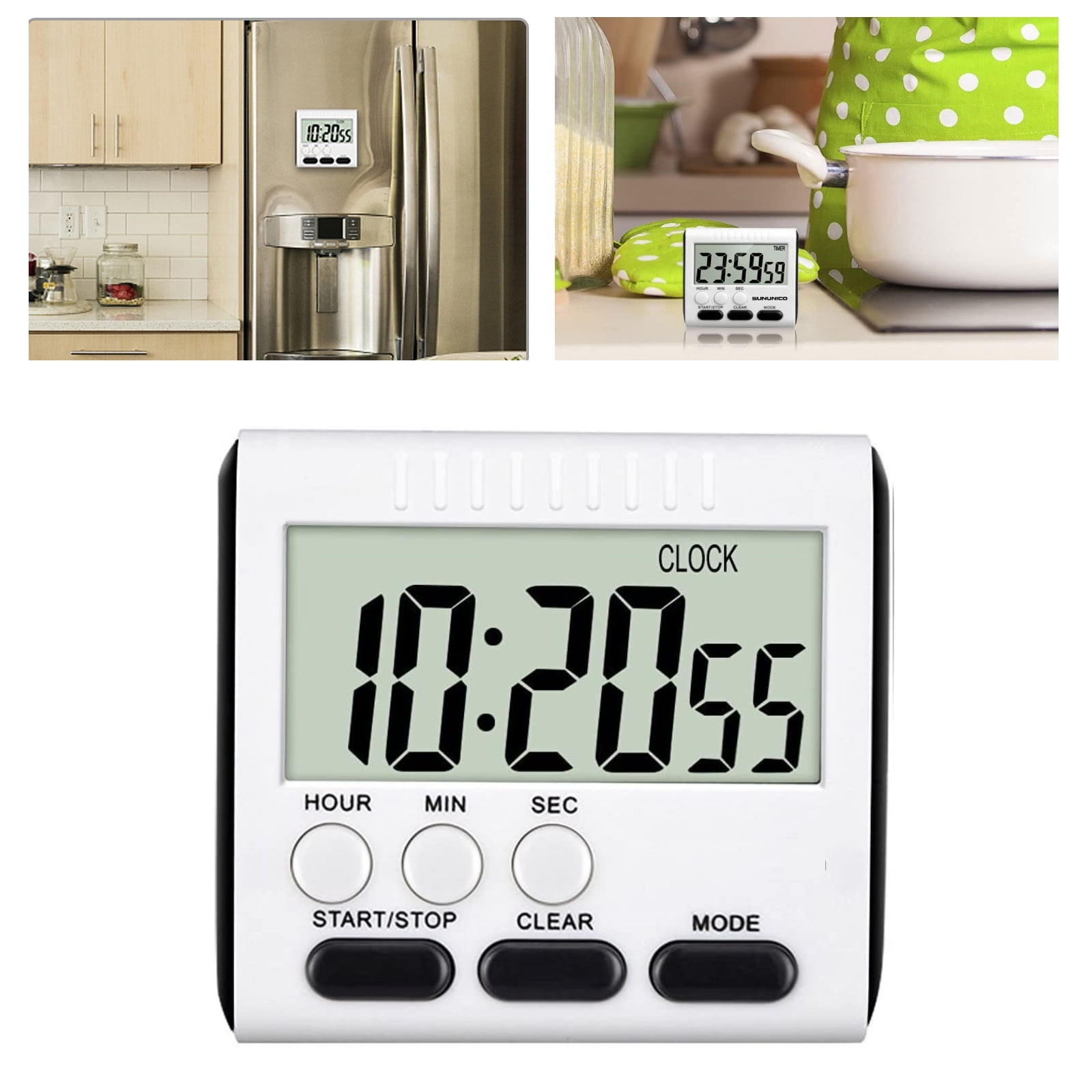 Large Display Cooking Timer 12-Hour Display Clock Memory Function Loud Alarm Strong Magnet Back Count-Up & Count Down for Cooking Baking Sports Games Office Digital Kitchen Timer 