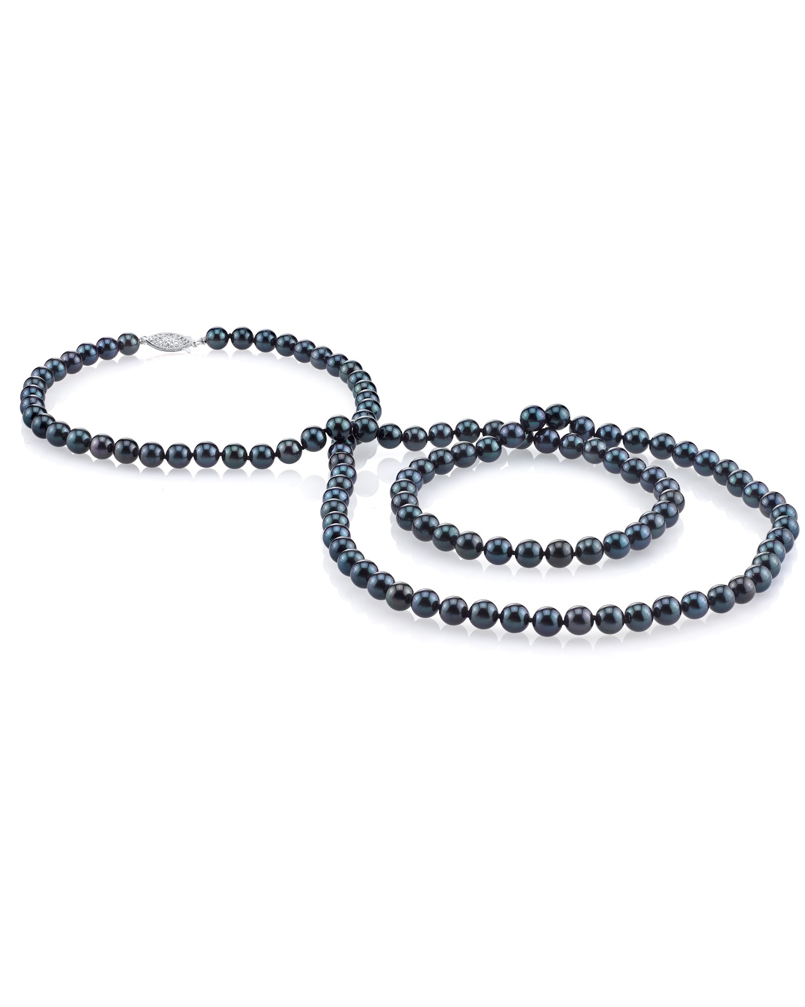 14K Gold 6.5-7.0mm Black Akoya Cultured Pearl Necklace AA+ Quality, 36" Opera Length by The Pearl Source
