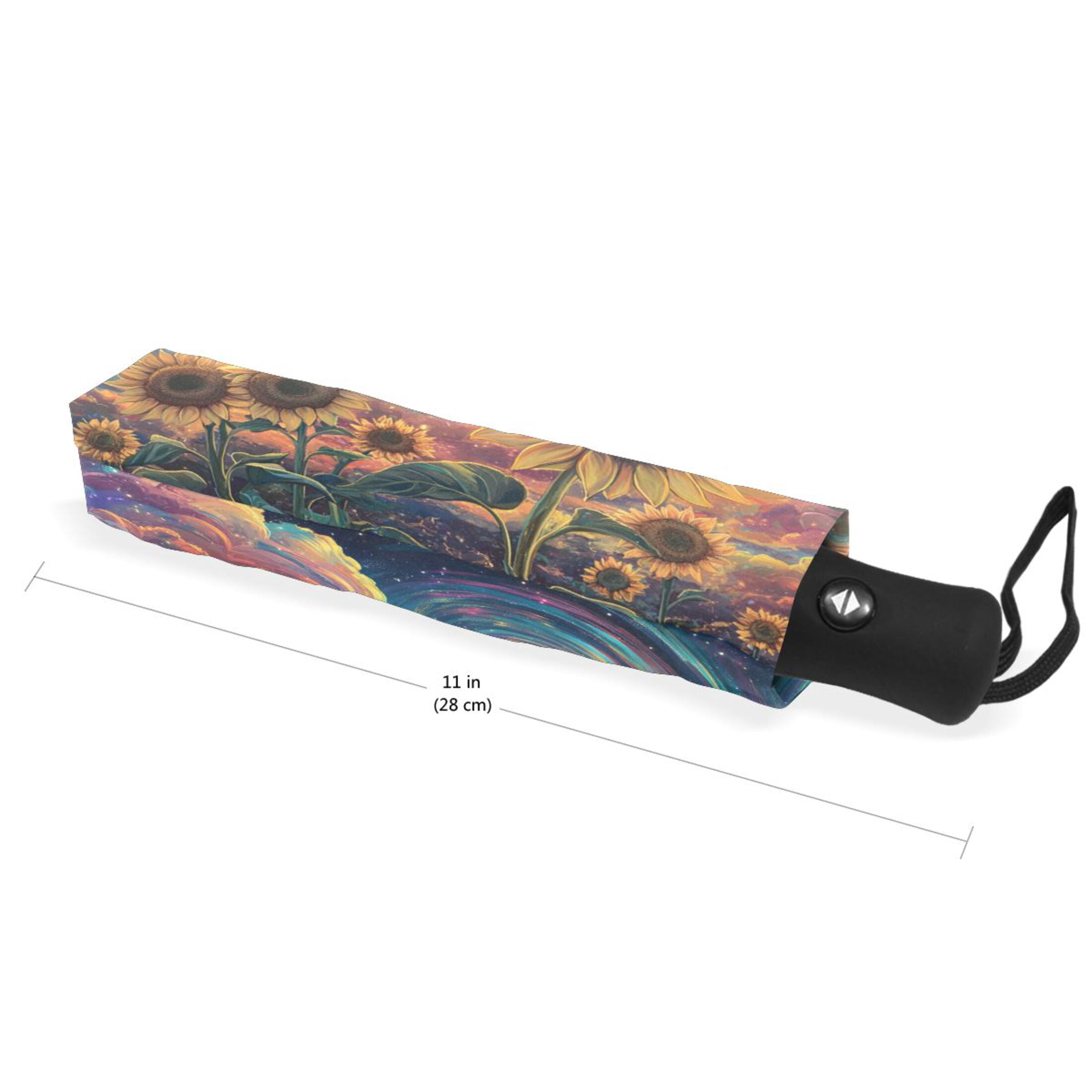 YAZAOO One-Touch Auto Open Close Rain Umbrella With Creative Sunflowers under A Cosmic Sky Pattern