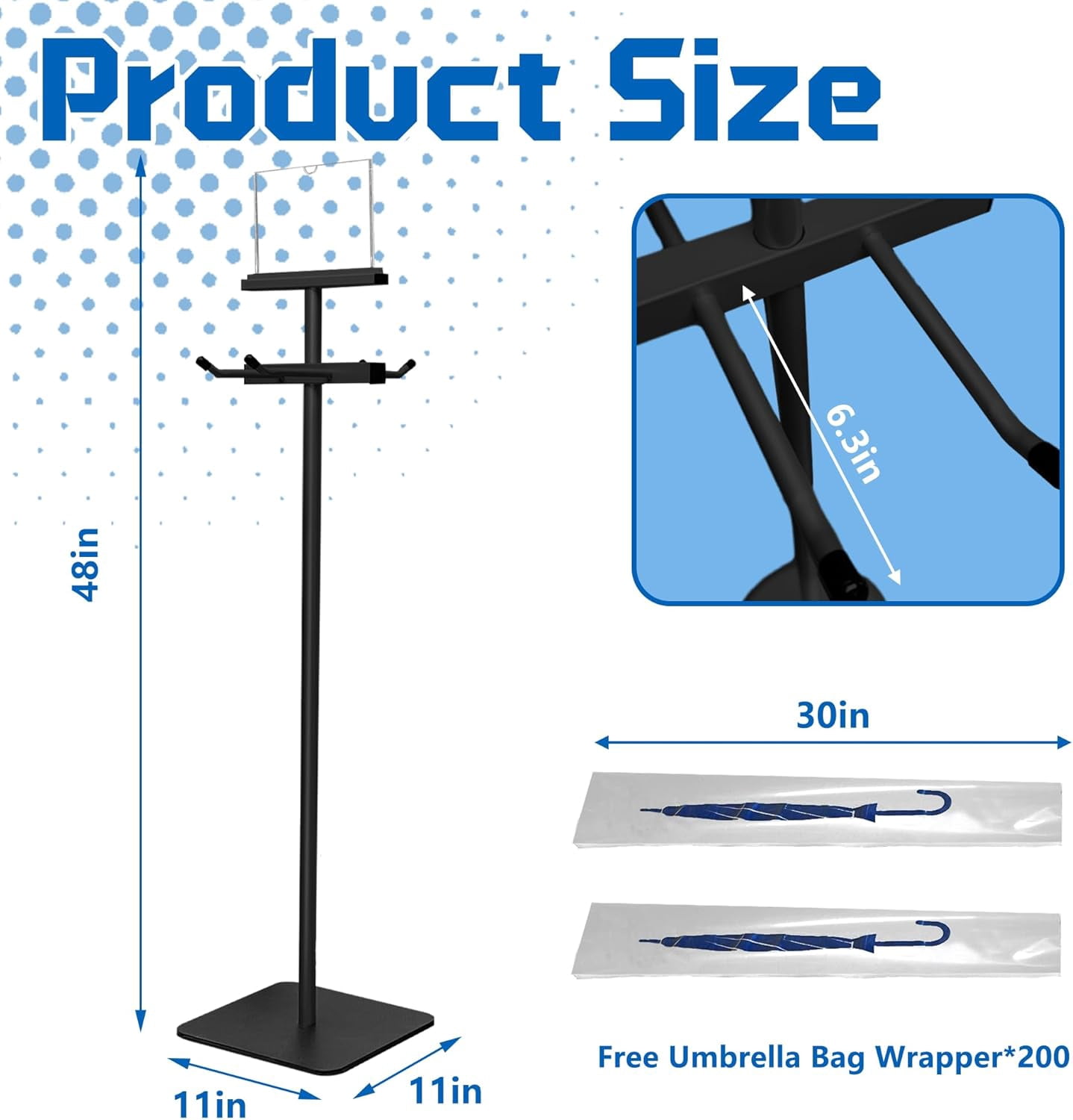 Wet Umbrella Stand with Free 200 Plastic Umbrella Bags and Holder