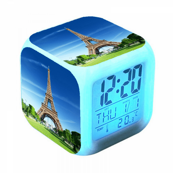 YIXINGCHEN Digital Alarm Clock for Kids, Cartoon Eiffel Tower Pattern 7 LED Color Changing Wake Up Clock with Thermometer Function and Night Light, Gift for Boys Girls A93-524 XCNZ#1658