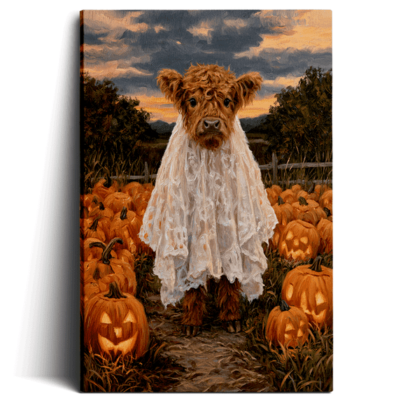 Topbout Art Country Chic Highland Cow Pumpkin Patch Canvas Art Gallery Wrapped - Living Room 12*8 inch