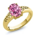 thumbnail image 2 of Gem Stone King 18K Yellow Gold Plated Silver Ring Pink Oval Moissanite (2.00 Cttw), 2 of 2
