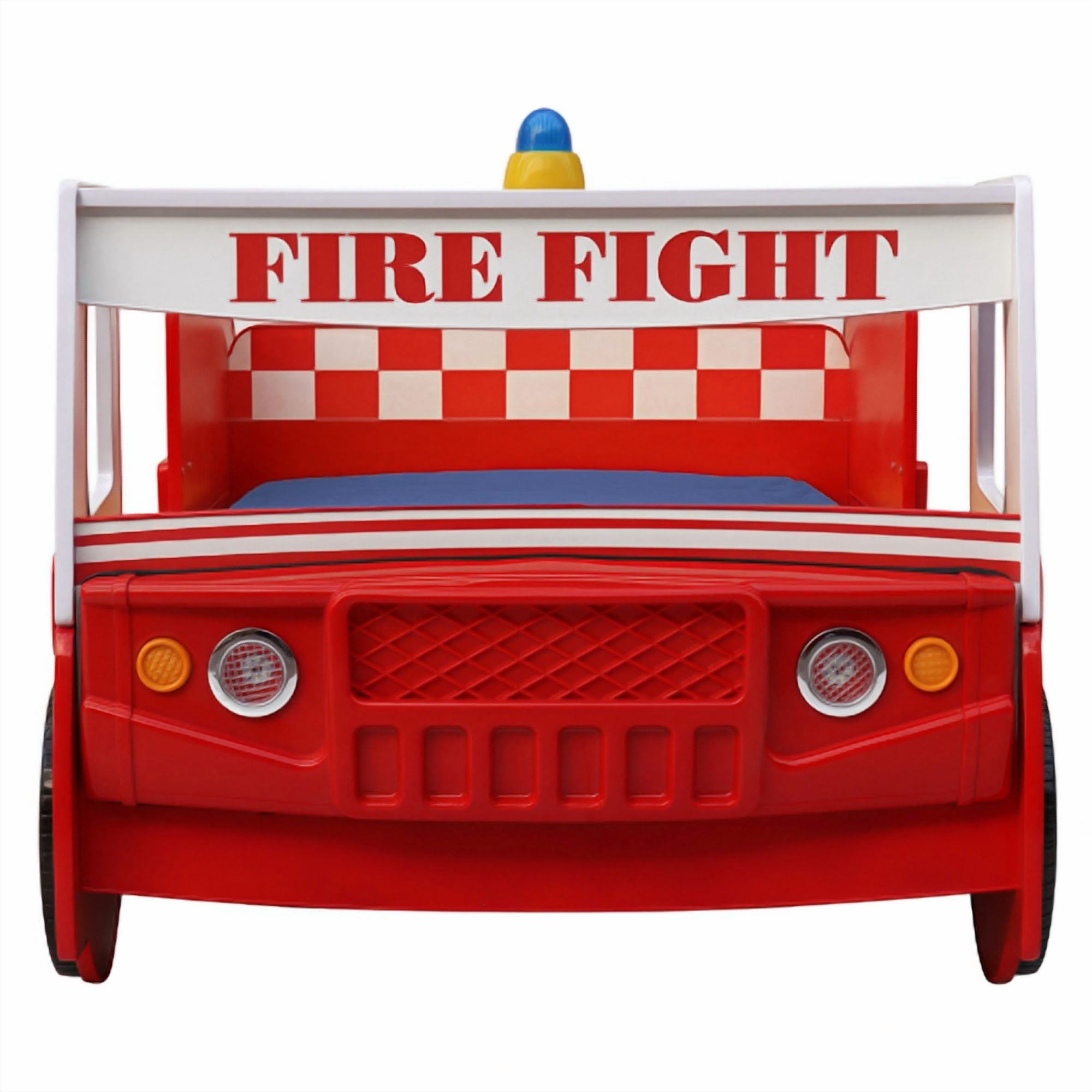 HICOMILA Twin Size Car Bed, Fire Truck Bed, Firefighter Beds, Boys Twin Car Beds, Red LED Headlights & Guardrails for Play & Sleep