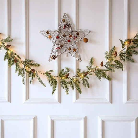 EWASWON Christmas Christmas Pinecone LED Garland, 6.8ft Battery Operated Warm White Lights, PVC Xmas Decor for Tree Mantel Staircase, Indoor Outdoor Holiday Light String